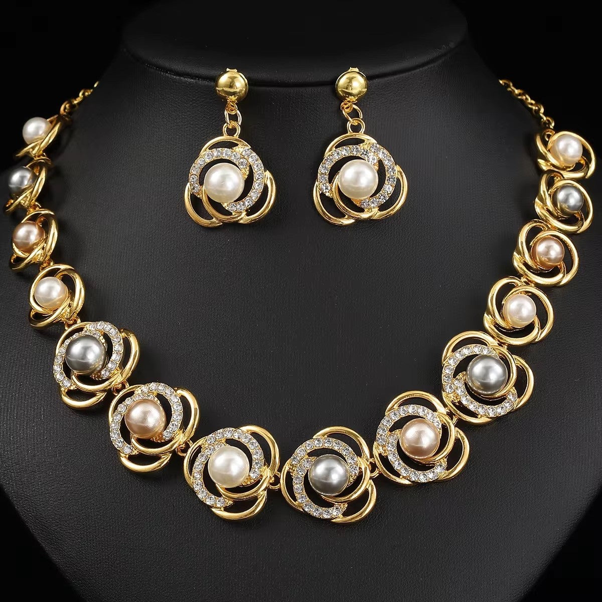 European American Pearl Necklace Set Versatile Alloy Electroplated