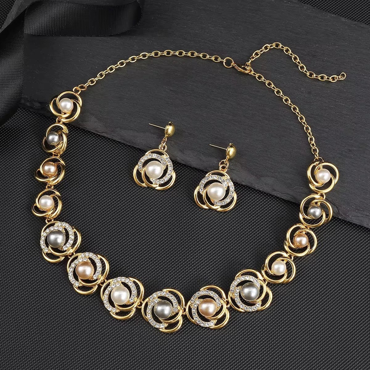 European American Pearl Necklace Set Versatile Alloy Electroplated