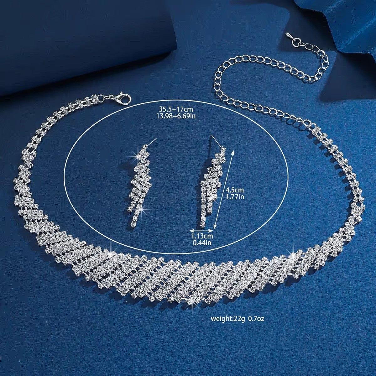 European American Exquisite Crystal Rhinestone Collarbone Necklace Earrings Set