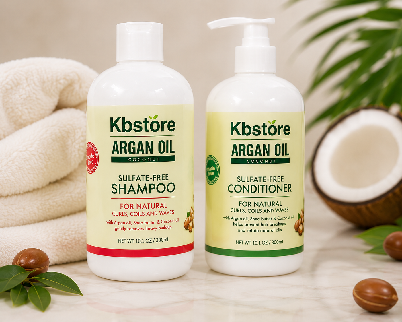 KBstore Argan Oil Shampoo & Conditioner Bundle for Curls Coils & Waves 300ml