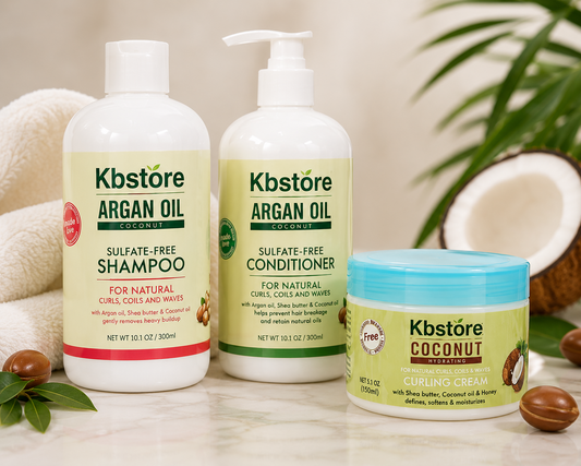 KBstore Argan Oil Hair Care Bundle Shampoo Conditioner & Curl Cream Set 3pc