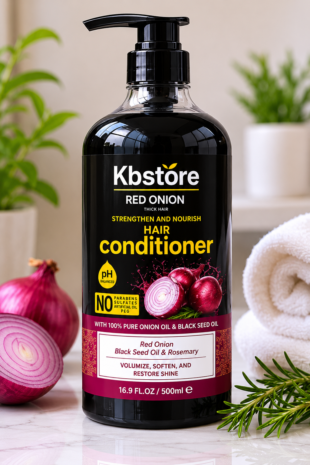 KBstore Red Onion Hair Conditioner Black Seed Oil Rosemary Soft & Smooth 500ml